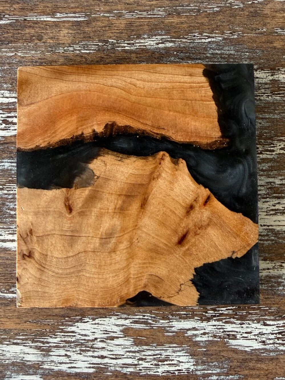 Square Gray Black Resin River Wood Drink Coasters Set of 4 Housewarming Gift - Picture 5 of 7